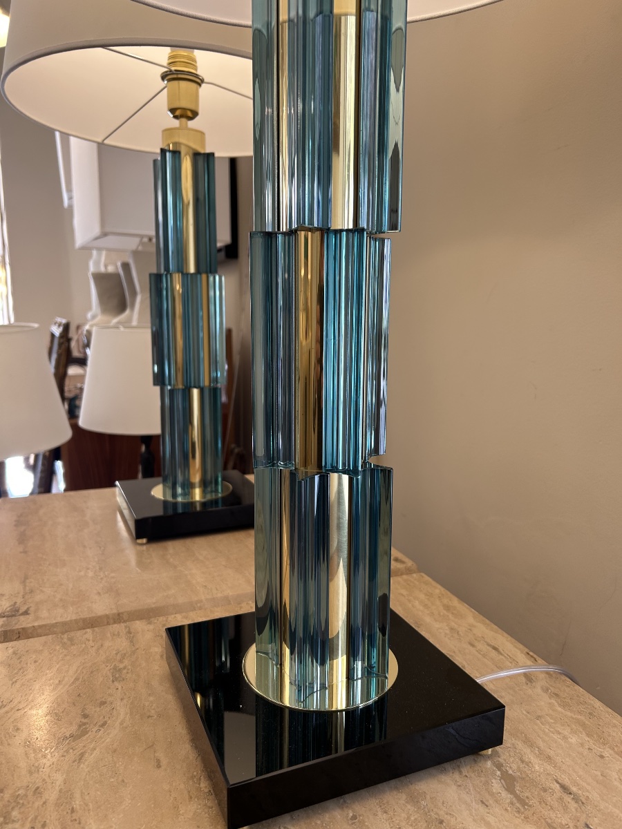Paire lampes Murano, turquoise -photo-3