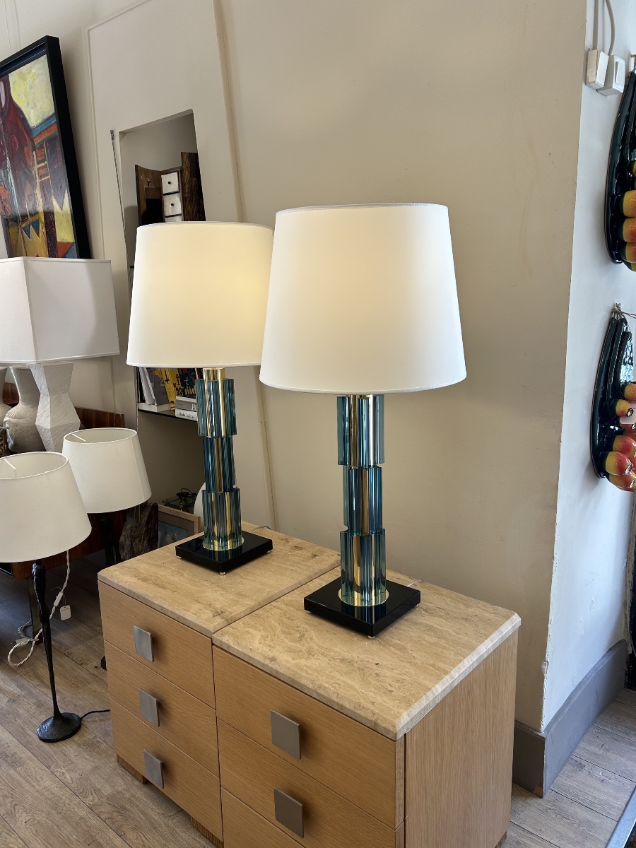 Paire lampes Murano, turquoise -photo-6