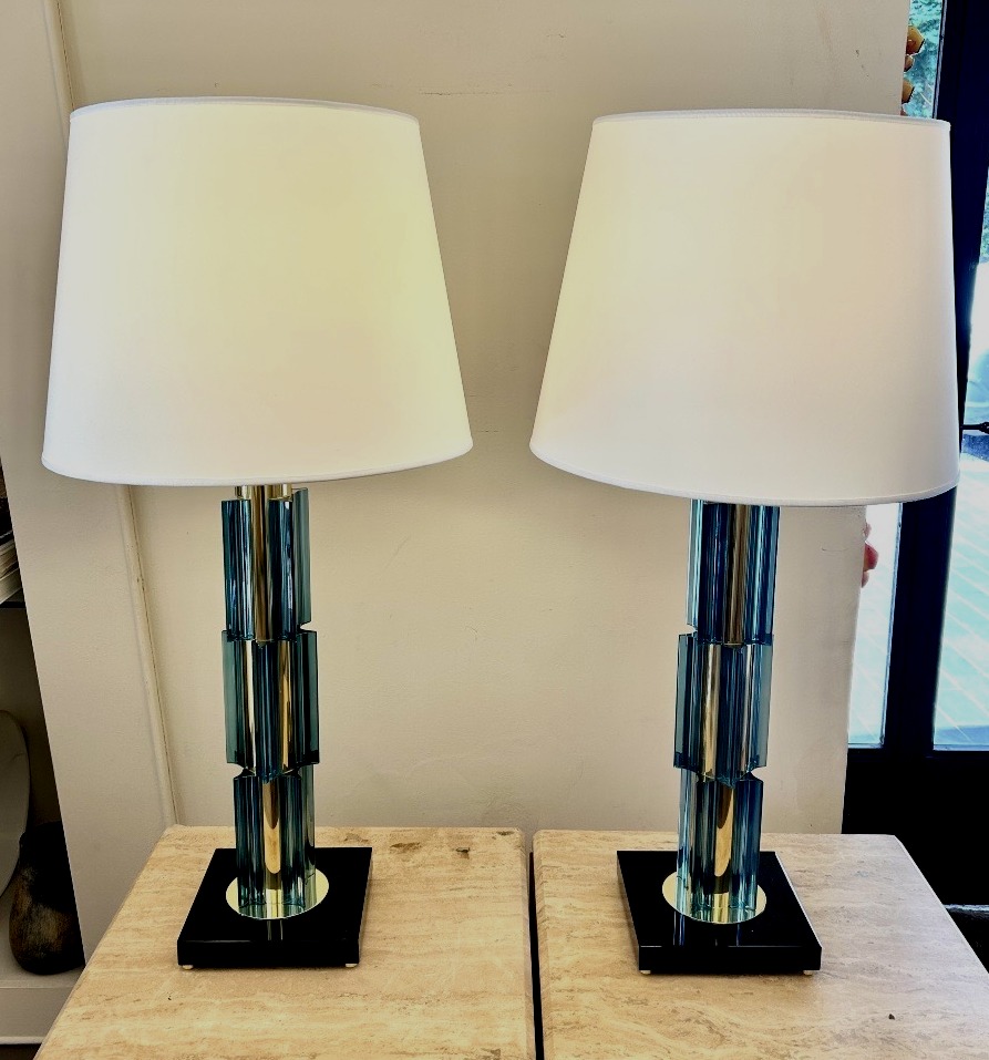 Paire lampes Murano, turquoise 