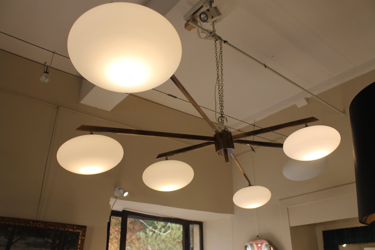 Designer Light Fixture, Stilnovo Style, 6 Globes