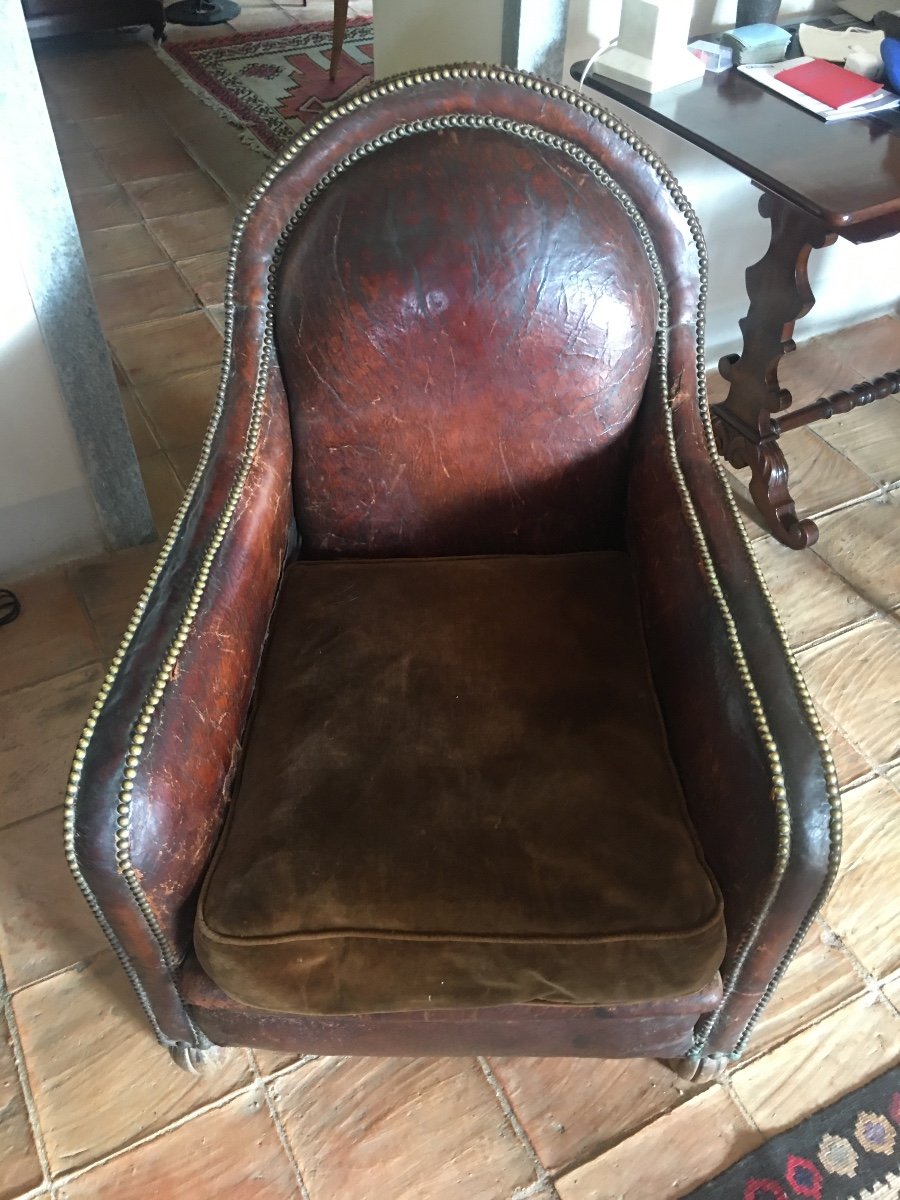 Art Deco Leather Armchair-photo-2