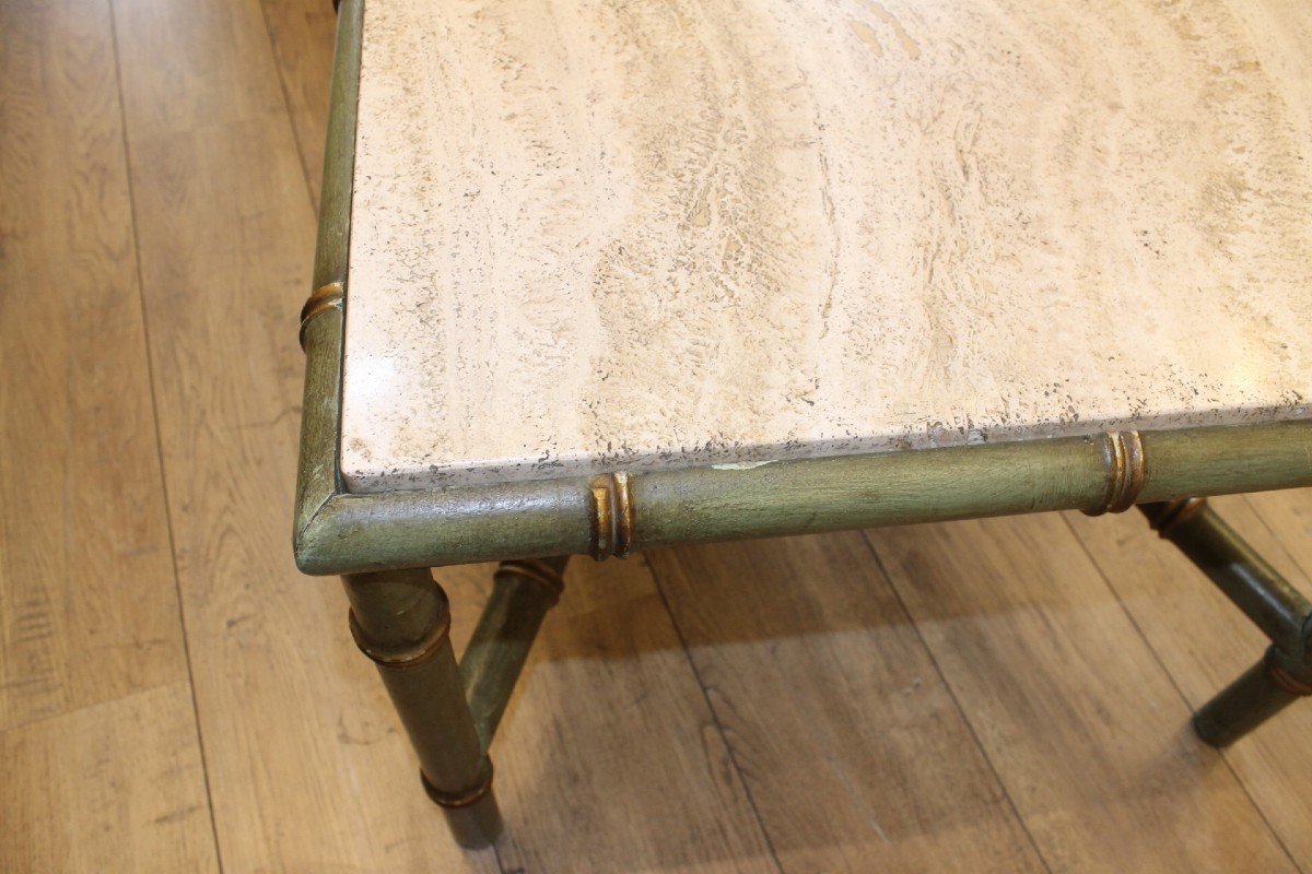 Travertine Table, Rattan, XXth-photo-6