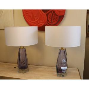 Pair Of Lamps, Amethysts, XXth