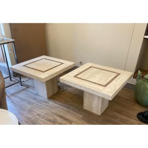 Pair Of Travertine Tables, Italy