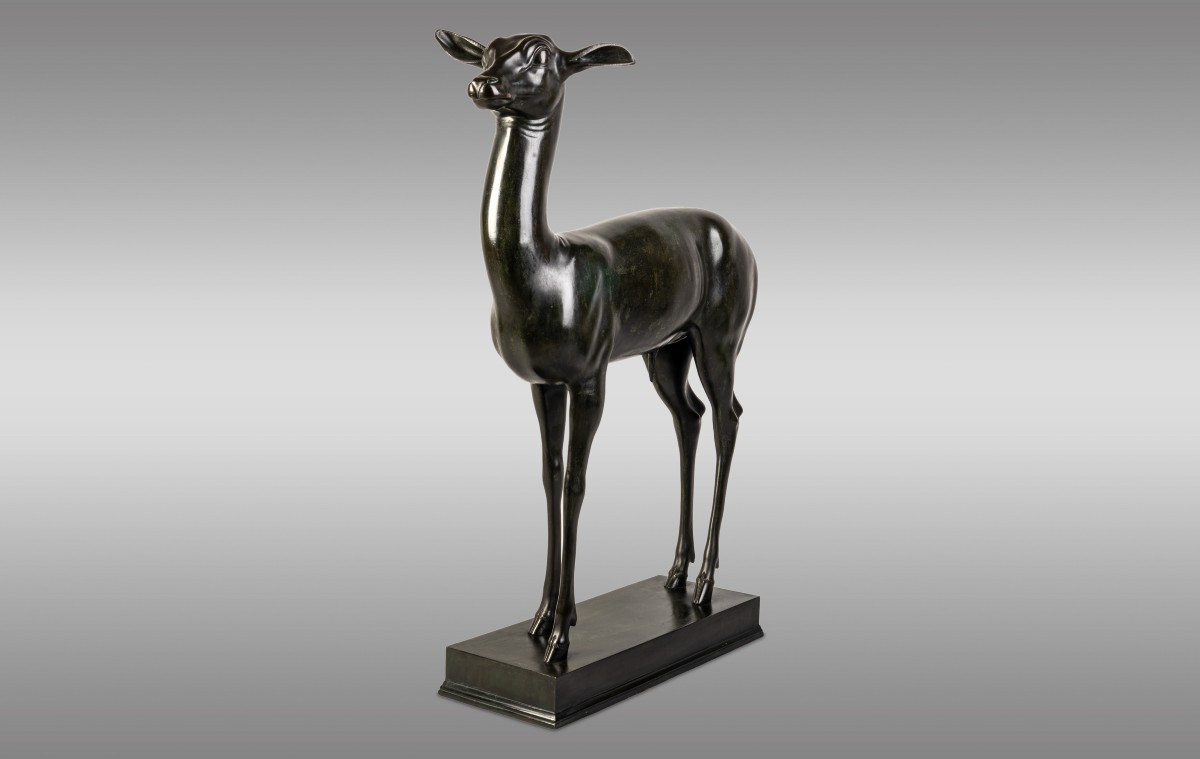 Young Deer In Patinated Bronze Signed Chiurazzi Napoli-photo-1