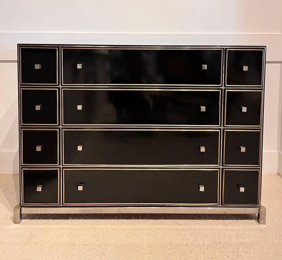 Michel Pigneres, Chest Of Drawers, Brass, Chromed Steel, Black Formica, France, 1970s-photo-3