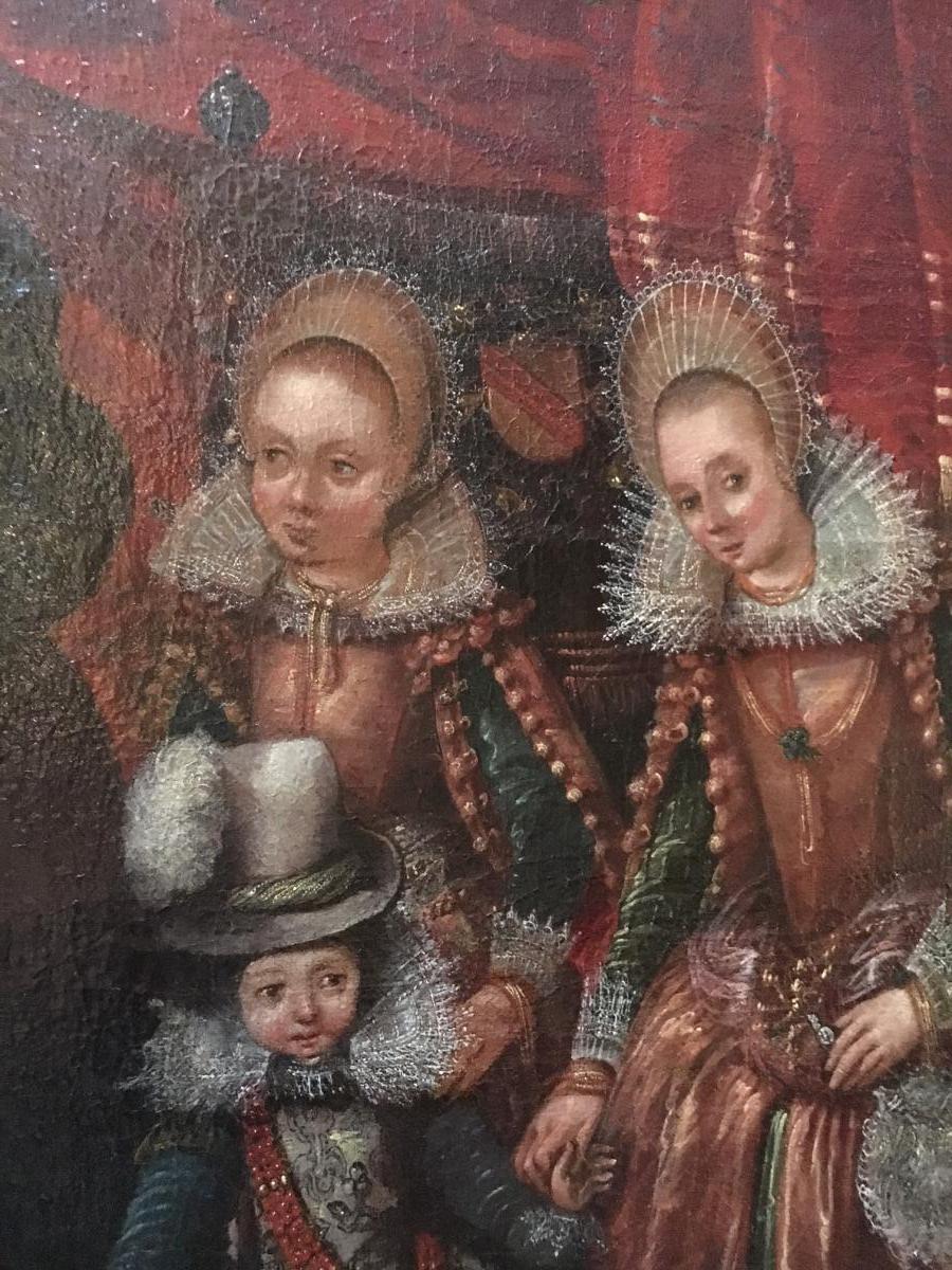 Portrait de une famille noble. Vers 1600. Ecole Holandaise.-photo-2