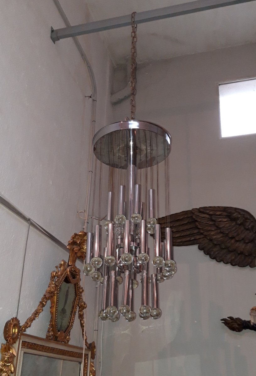 Ceiling Lamp In Glass And Chromed Metal. Around 1960-photo-7