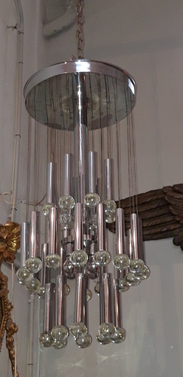 Ceiling Lamp In Glass And Chromed Metal. Around 1960-photo-8