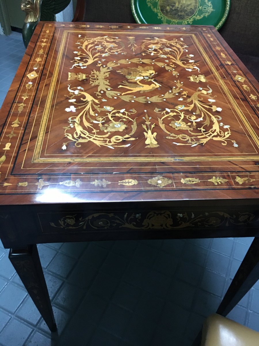 Middle Table Inlaid With Different Woods, Bones And Mother-of-pearl Maggiolini Type-photo-2