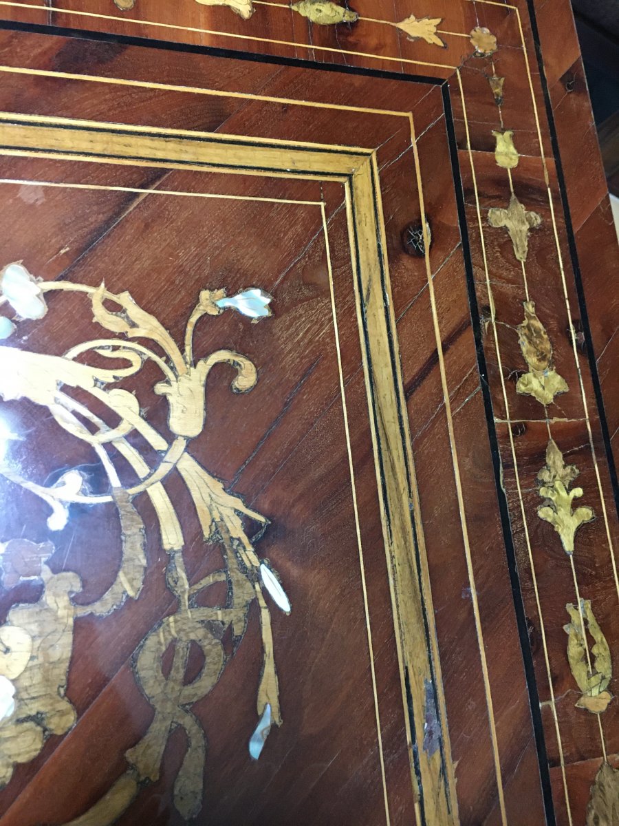 Middle Table Inlaid With Different Woods, Bones And Mother-of-pearl Maggiolini Type-photo-3