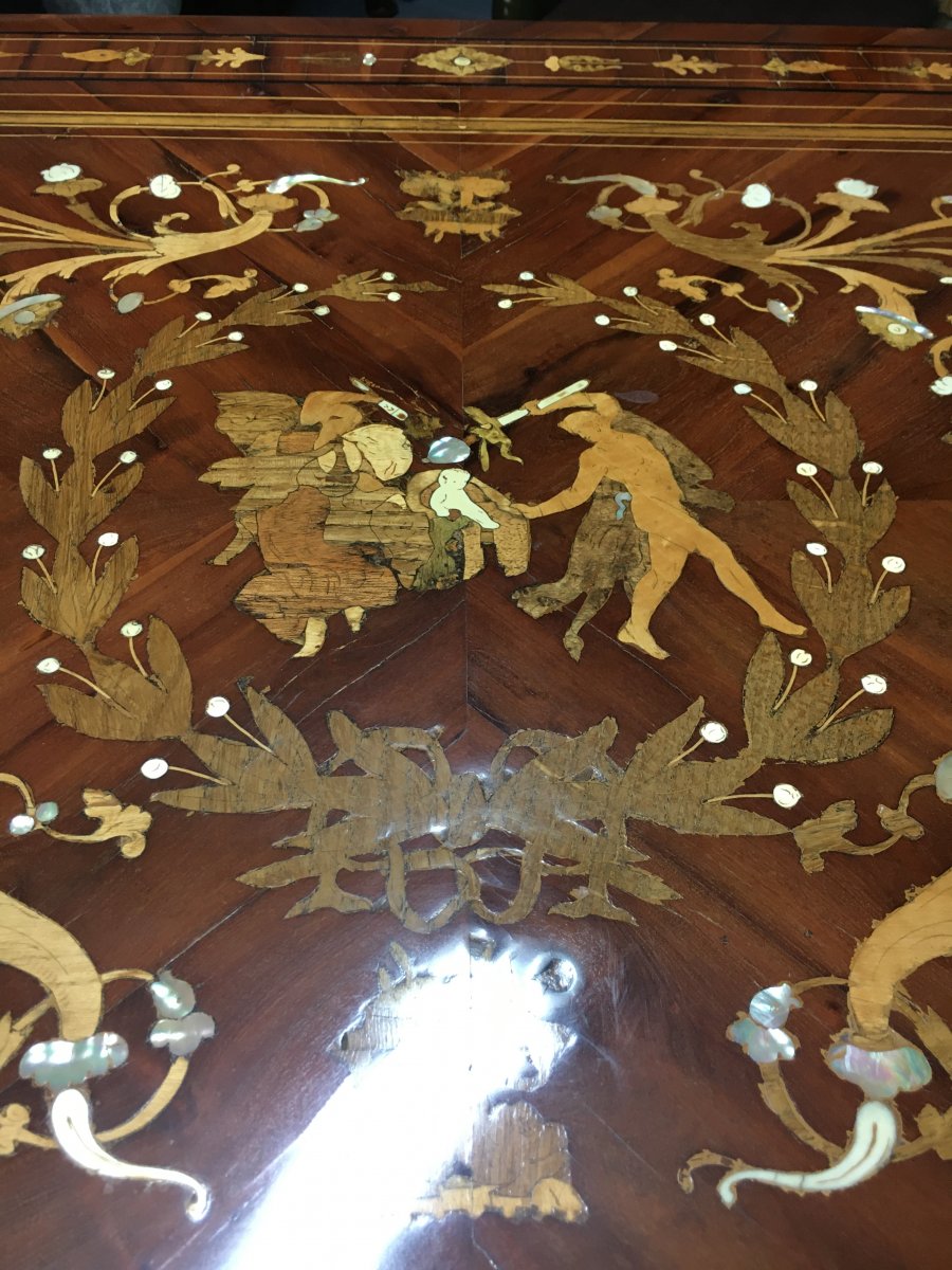 Middle Table Inlaid With Different Woods, Bones And Mother-of-pearl Maggiolini Type-photo-4