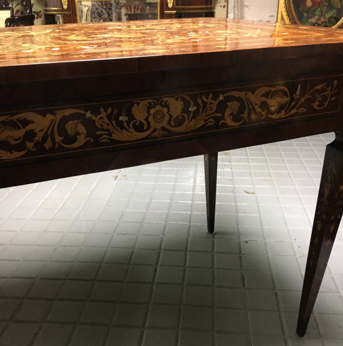 Middle Table Inlaid With Different Woods, Bones And Mother-of-pearl Maggiolini Type-photo-3