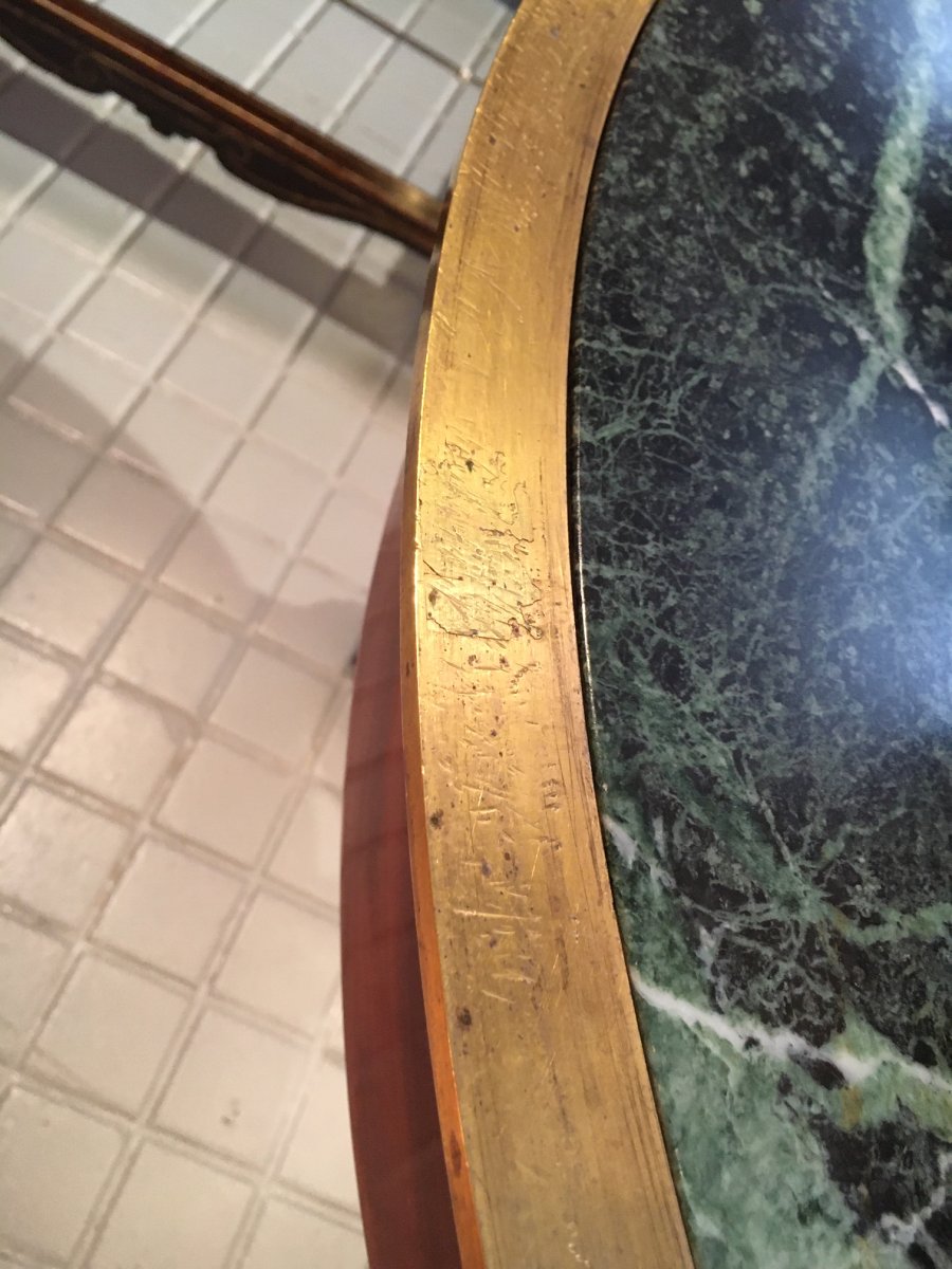 Middle Table Empire Period Mahogany With Bronze Mold And Green Marble-photo-4