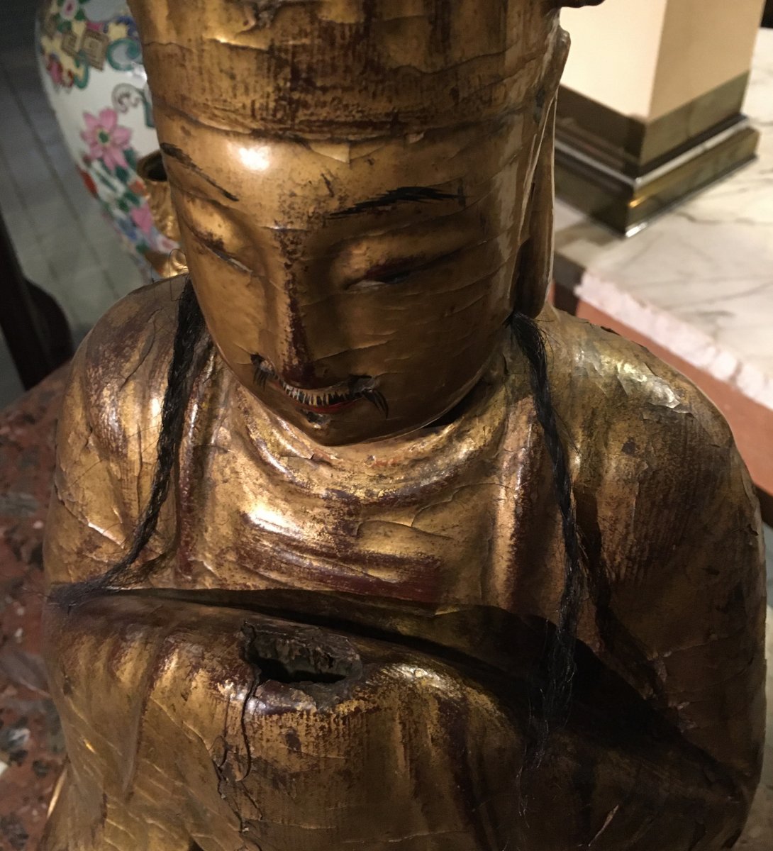 Figure Of Chinese Dignator In Golden And Painted Wood. Eighteenth Century-photo-2