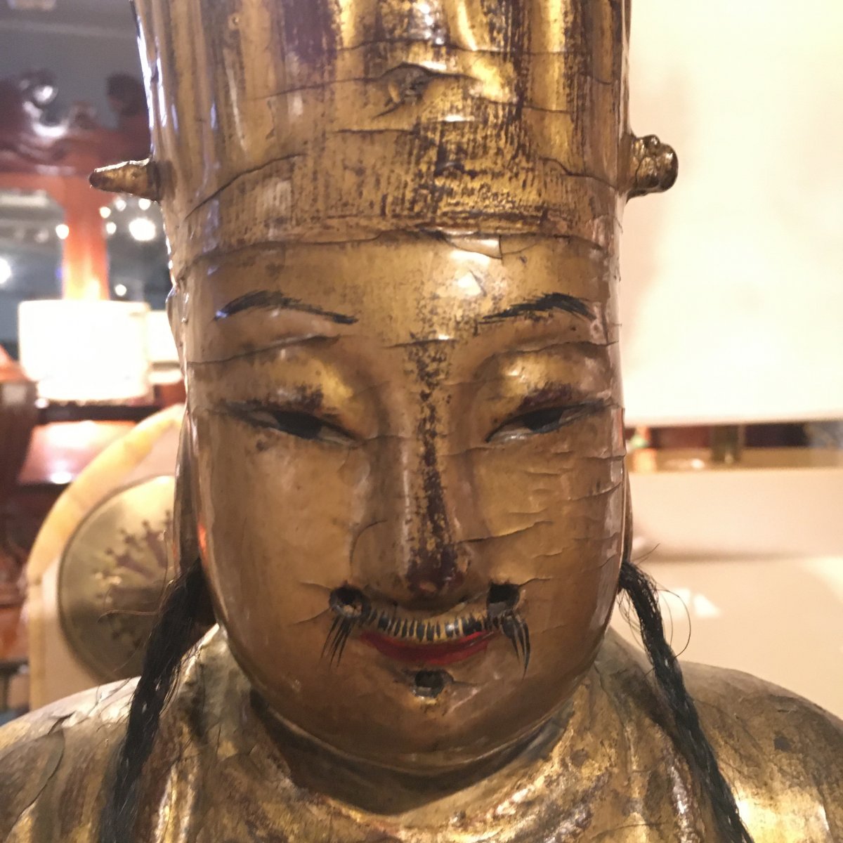 Figure Of Chinese Dignator In Golden And Painted Wood. Eighteenth Century-photo-3