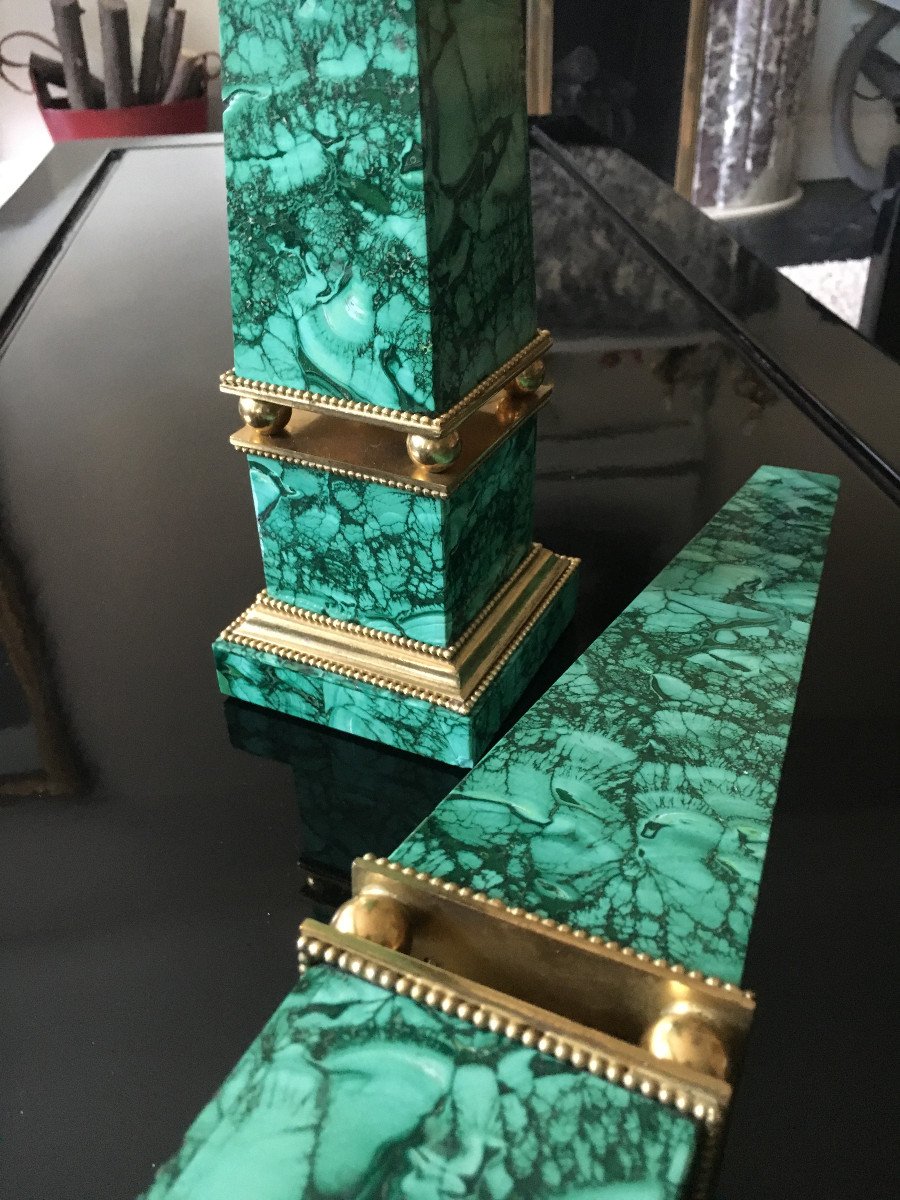 Russian Obelisks In Malachite And Gilt Bronze-photo-1