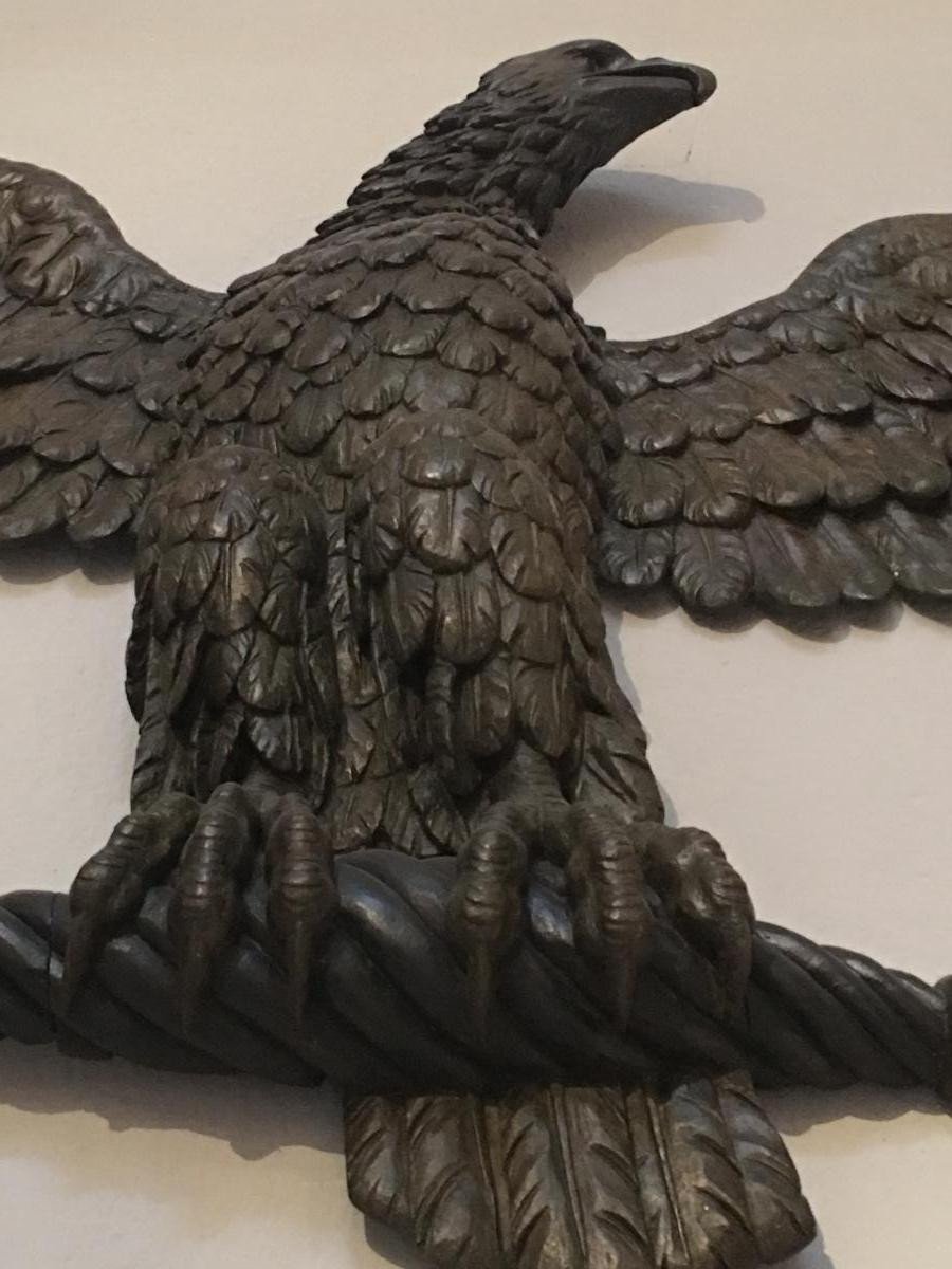 Large Eagle In Carved And Stuccoed Wood From The Beginning Of The 19th Century.-photo-2