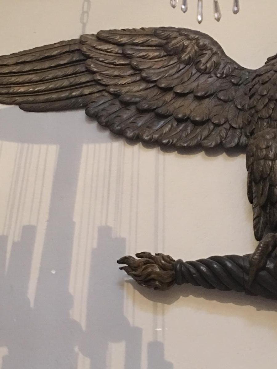 Large Eagle In Carved And Stuccoed Wood From The Beginning Of The 19th Century.-photo-3