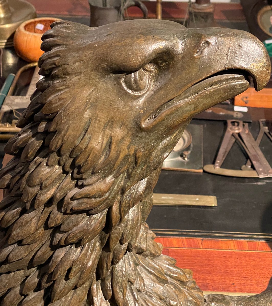 Large Eagle In Carved And Stuccoed Wood From The Beginning Of The 19th Century.-photo-3