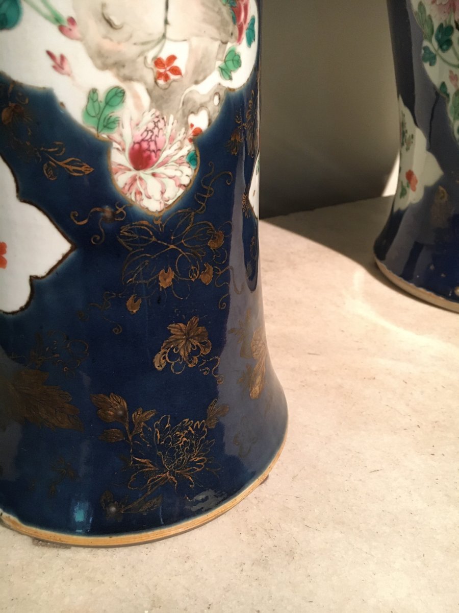 Un Vase Couvert Et Deux ﻿vases Cornets En Porcelaine Chinoise XVIIIe Siècle-photo-8