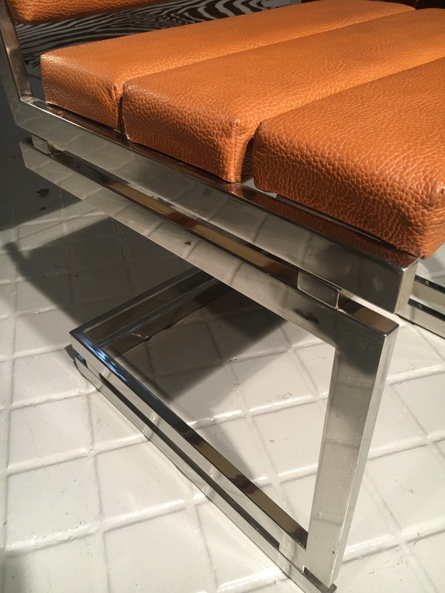 6 Chaises Italiennes salle à manger Modèle Romeo Rega, En acier chromé tapisés en faux cuir-photo-2