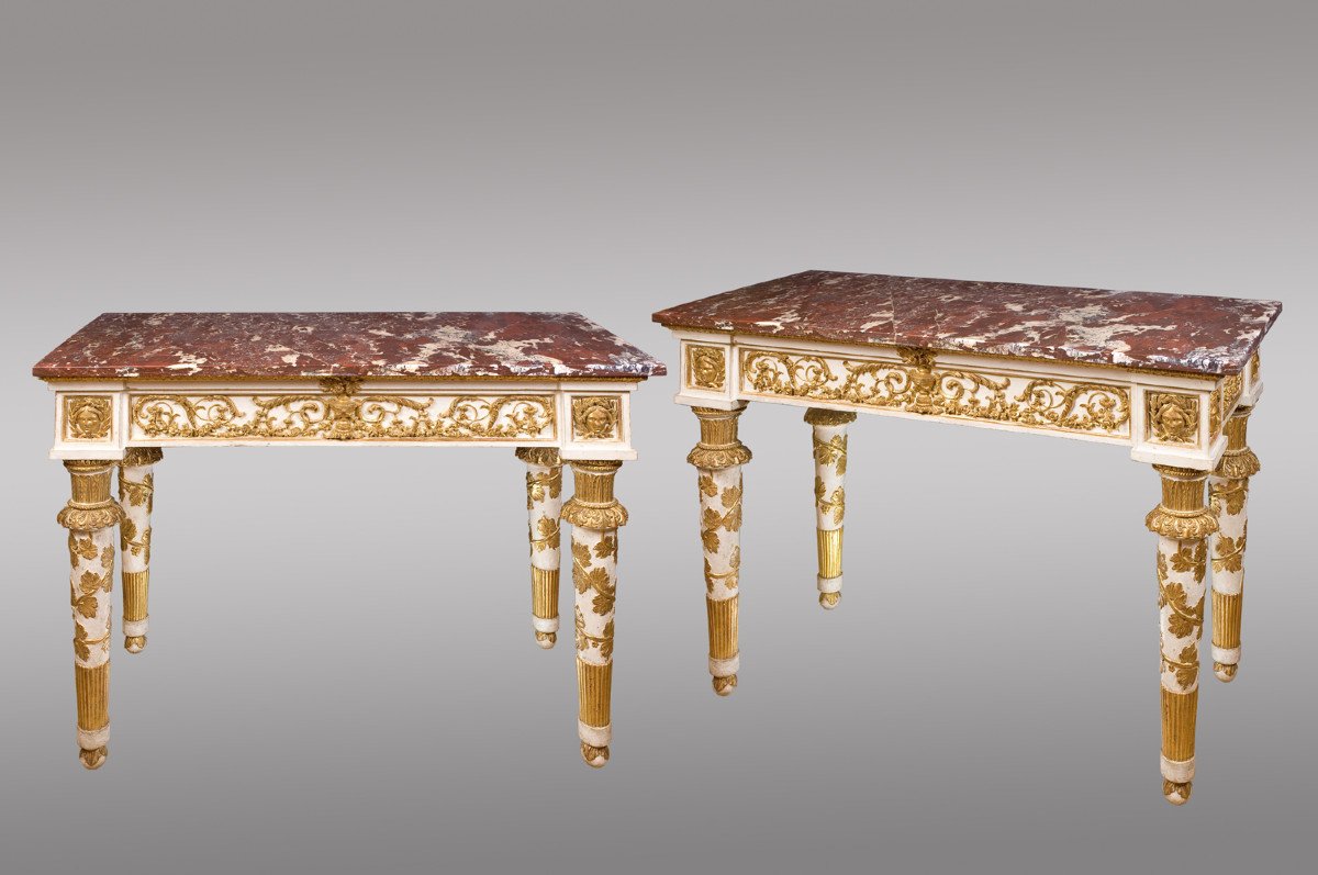 Spectacular Pair Of Neapolitan Consoles From The Neoclassical Period, Circa 1810-photo-2