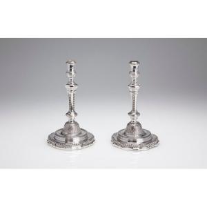 German Silver Candlesticks From The Mid-18th Century Hallmarked