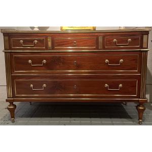 Mahogany Chest Of Drawers. France Louis XVI Period. End Of The Eighteenth Century.