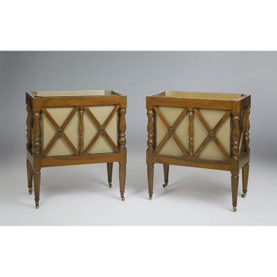 Pair Of French Jardinières In Walnut. Around 1840