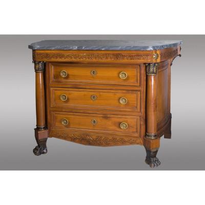 Commode Empire en merisier. Modele rare avec portes laterales  XIX