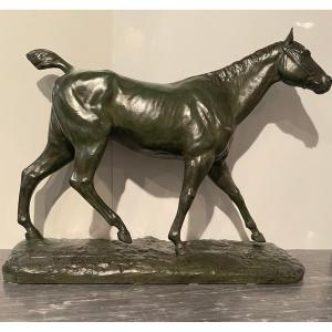 Horse In Bronce With Green Patina Signed And Dated In The Base M. De Mathelin 1900