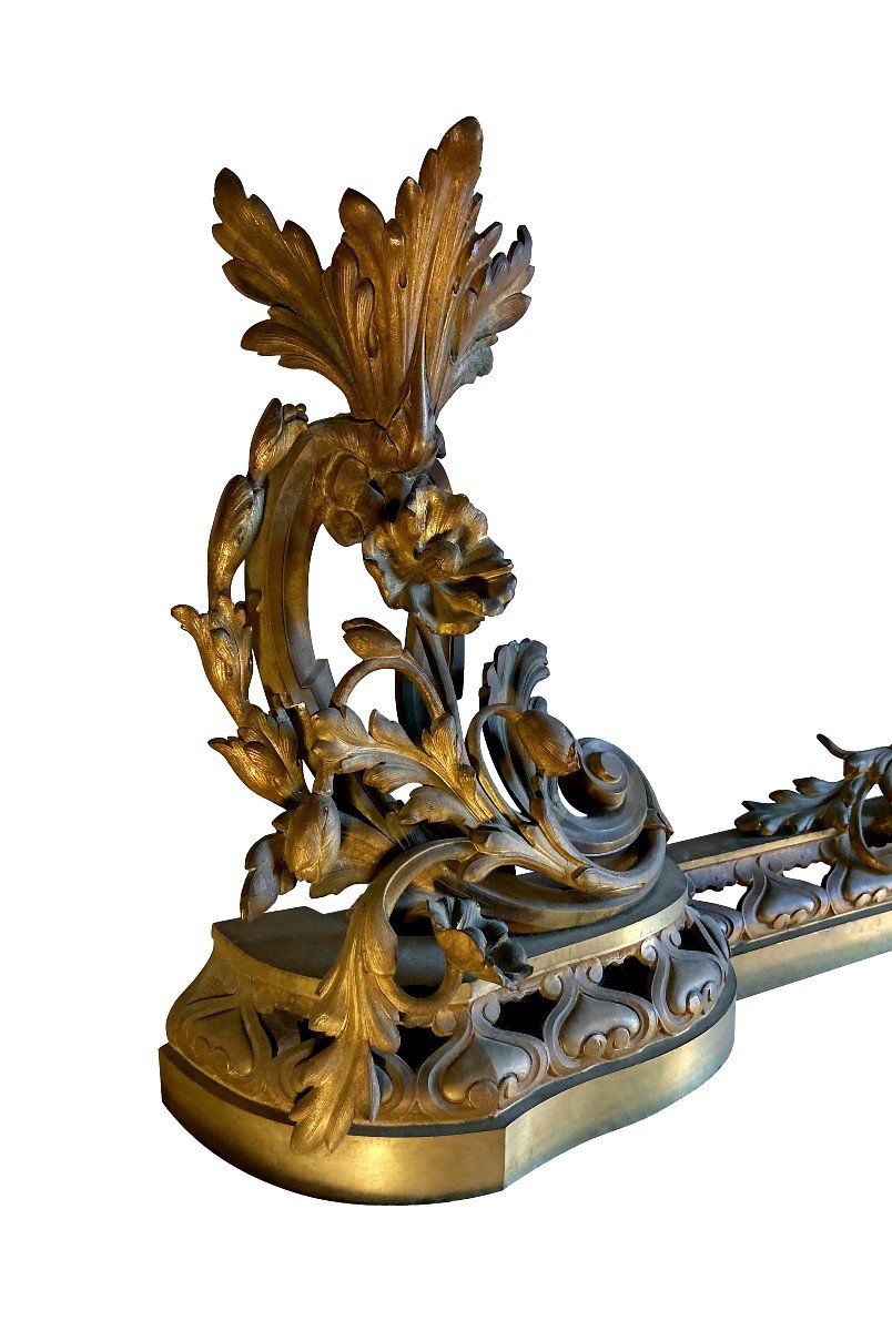 Barre De Chenets de style Louis XV du XIXe Si&egrave;cle En Bronze-photo-4