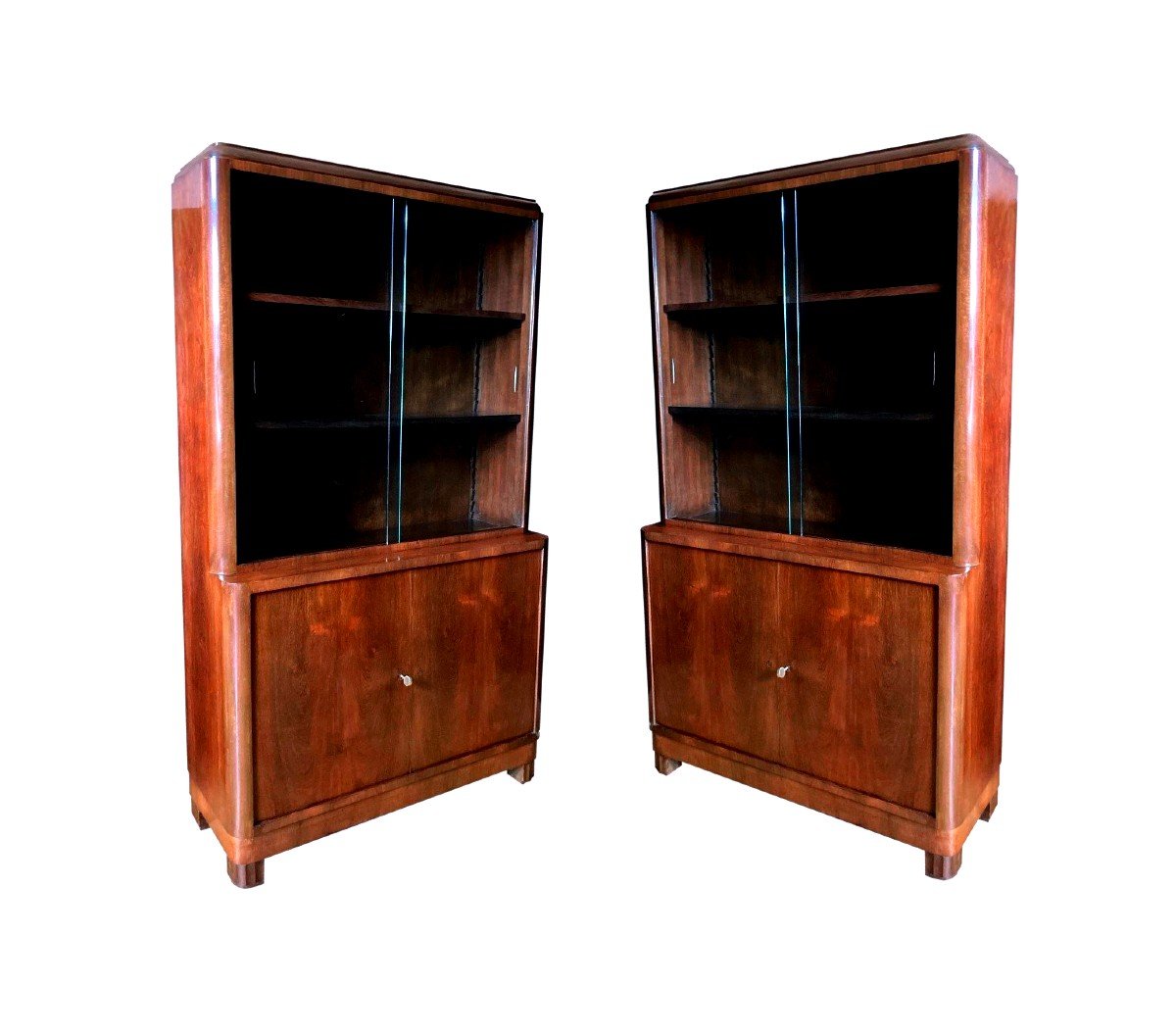 Paire De Bibliothèques Vitrines d'époque Art Déco En Palissandre