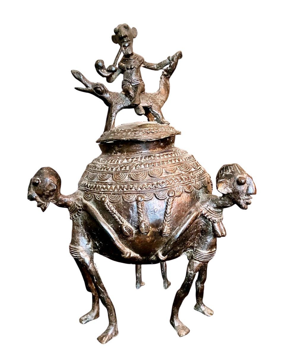 Tripod Ointment Pot With Bronze Crocodile, Dogon Ethnic Group-photo-2