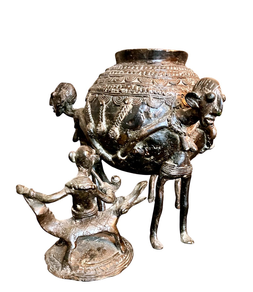 Pot à Onguents Tripode Au Crocodile Bronze Ethnie Dogon-photo-2