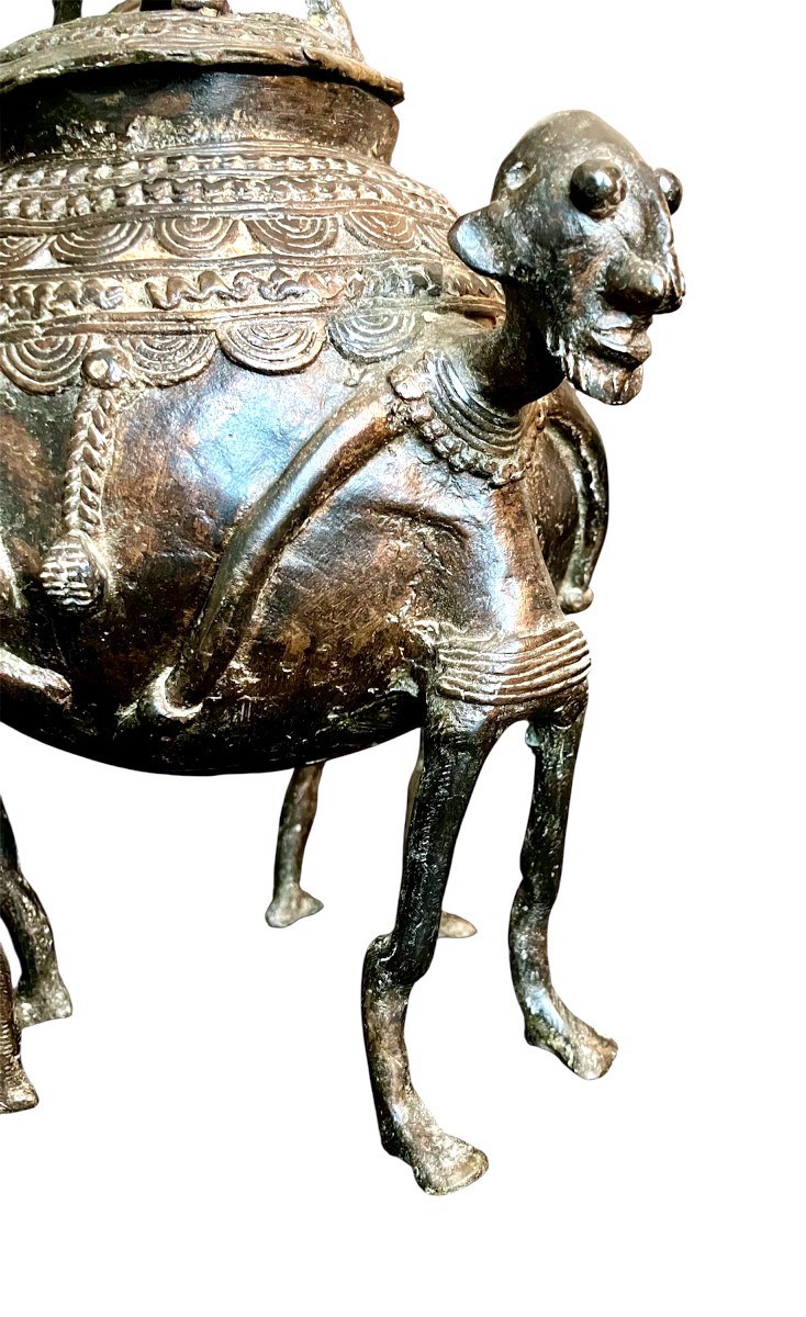 Tripod Ointment Pot With Bronze Crocodile, Dogon Ethnic Group-photo-4