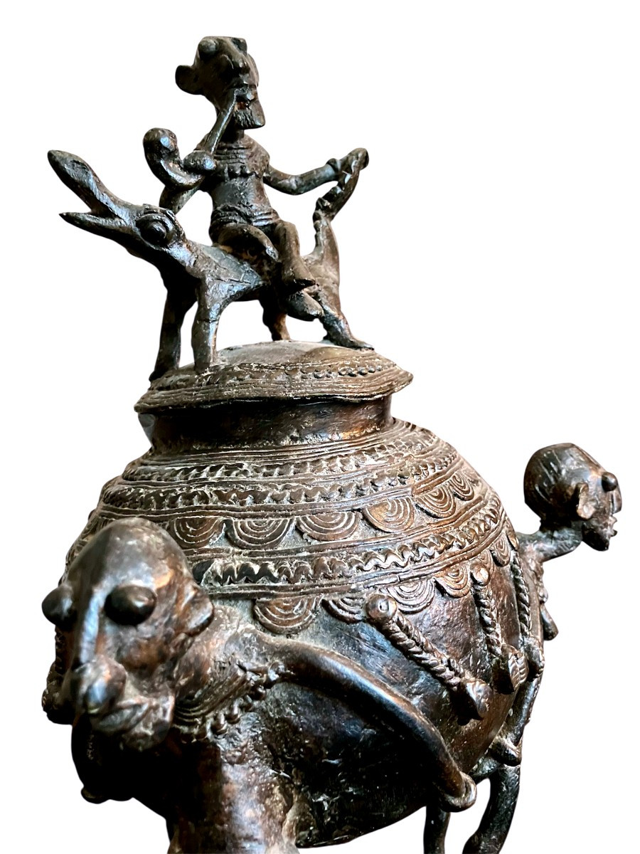 Pot à Onguents Tripode Au Crocodile Bronze Ethnie Dogon-photo-1