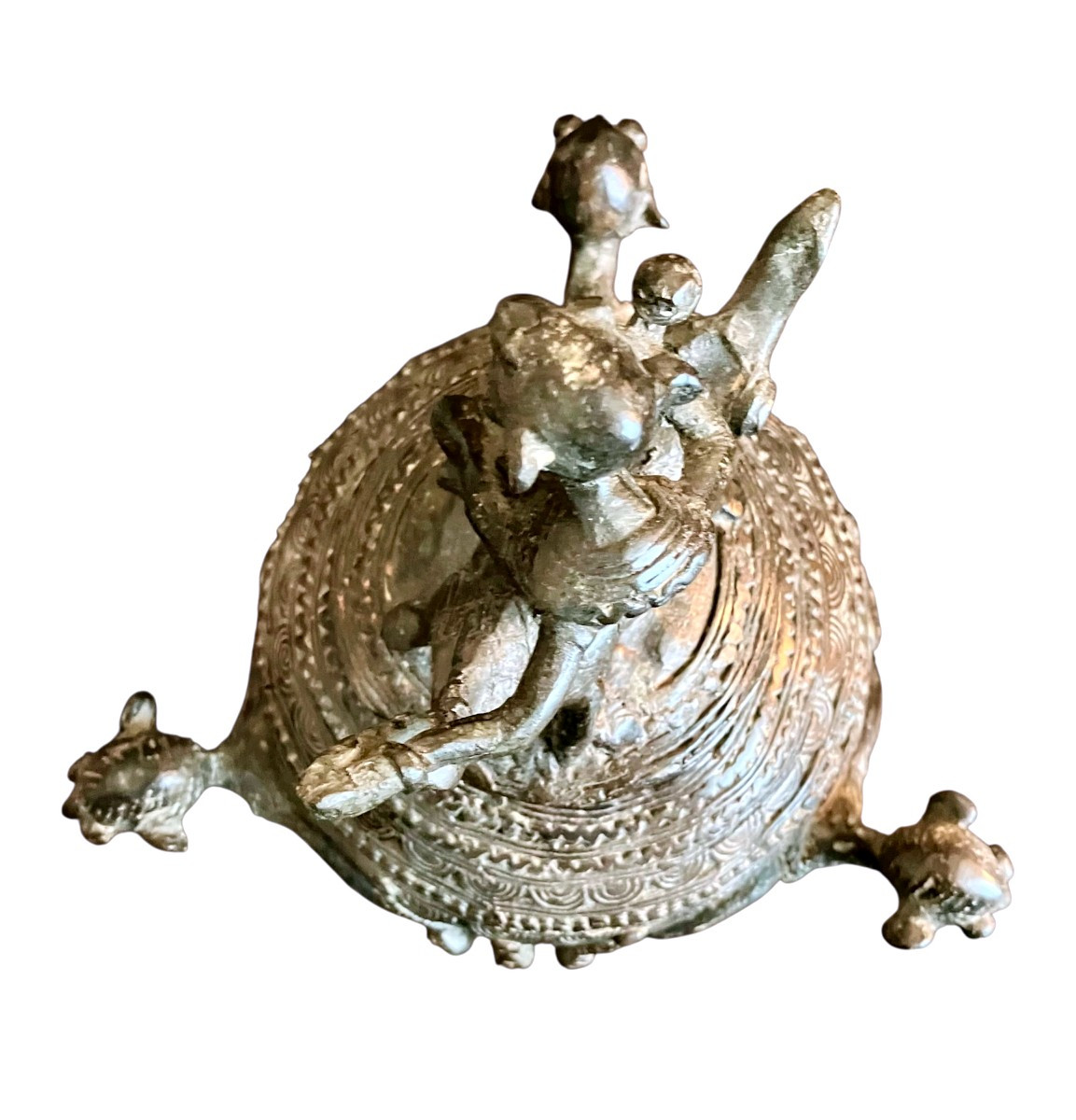 Pot à Onguents Tripode Au Crocodile Bronze Ethnie Dogon-photo-2