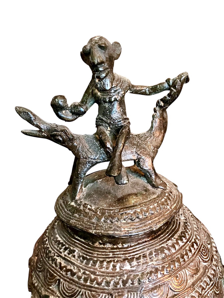 Pot à Onguents Tripode Au Crocodile Bronze Ethnie Dogon-photo-3