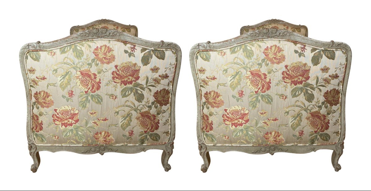 Pair Of Louis XV Style Beds From The 19th Century In Silk Lampas-photo-7