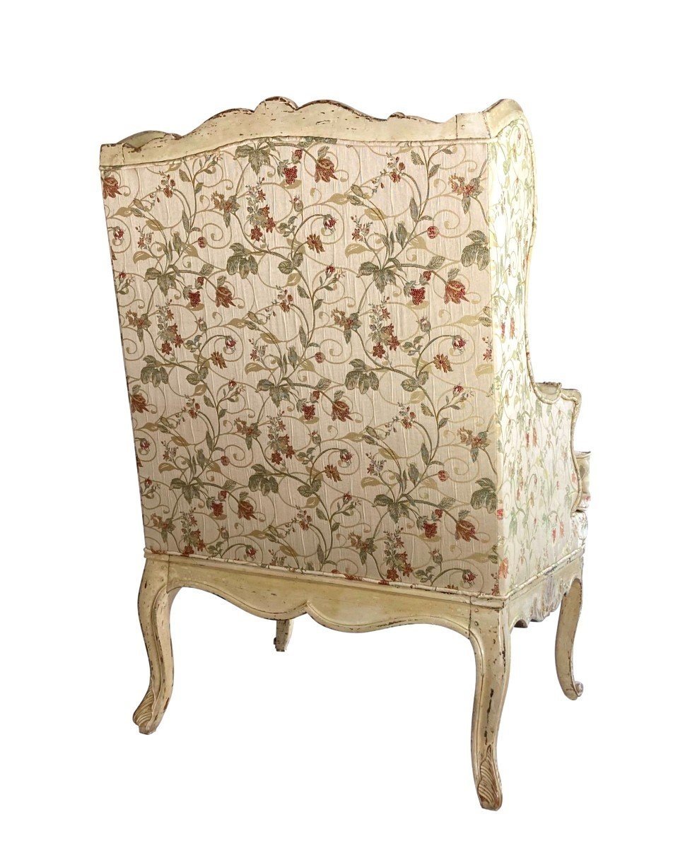 Pair Of Louis XV Period Confessional Armchairs In Silk Lampas-photo-6