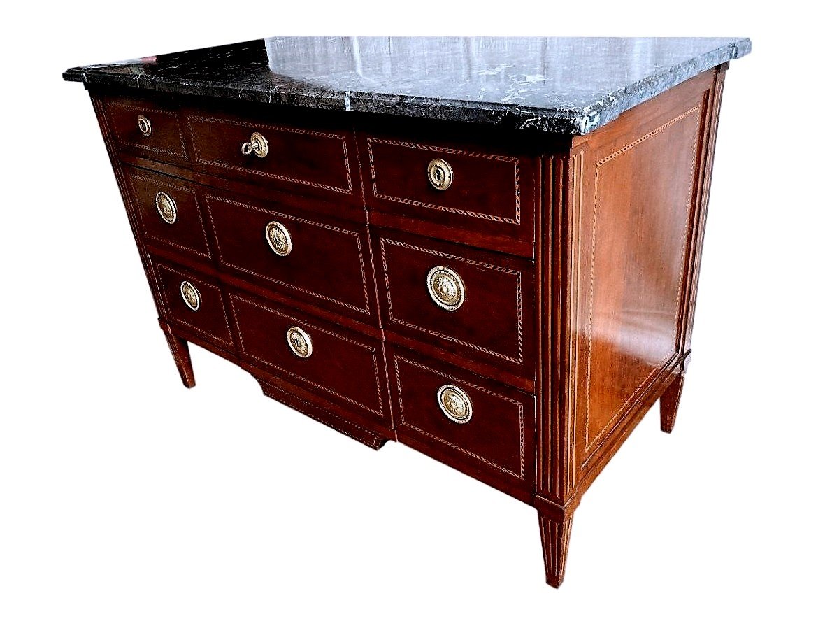 Louis XVI Chest Of Drawers In Solid Mahogany 18th Century-photo-4