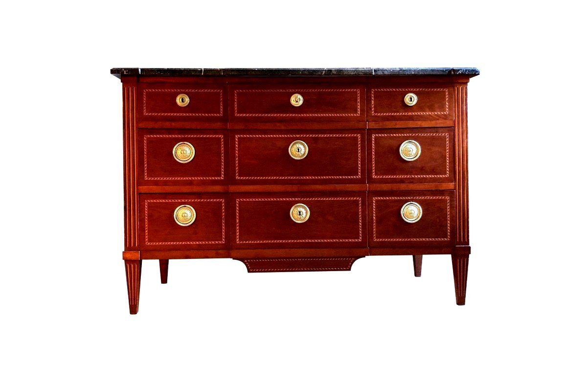 Louis XVI Chest Of Drawers In Solid Mahogany 18th Century-photo-4