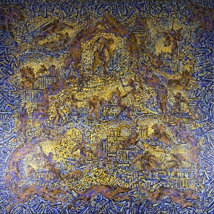Béatrice Bescond, Bouddha, 1988 – Monumental Acrylic On Canvas, 150 X 150 Cm-photo-3