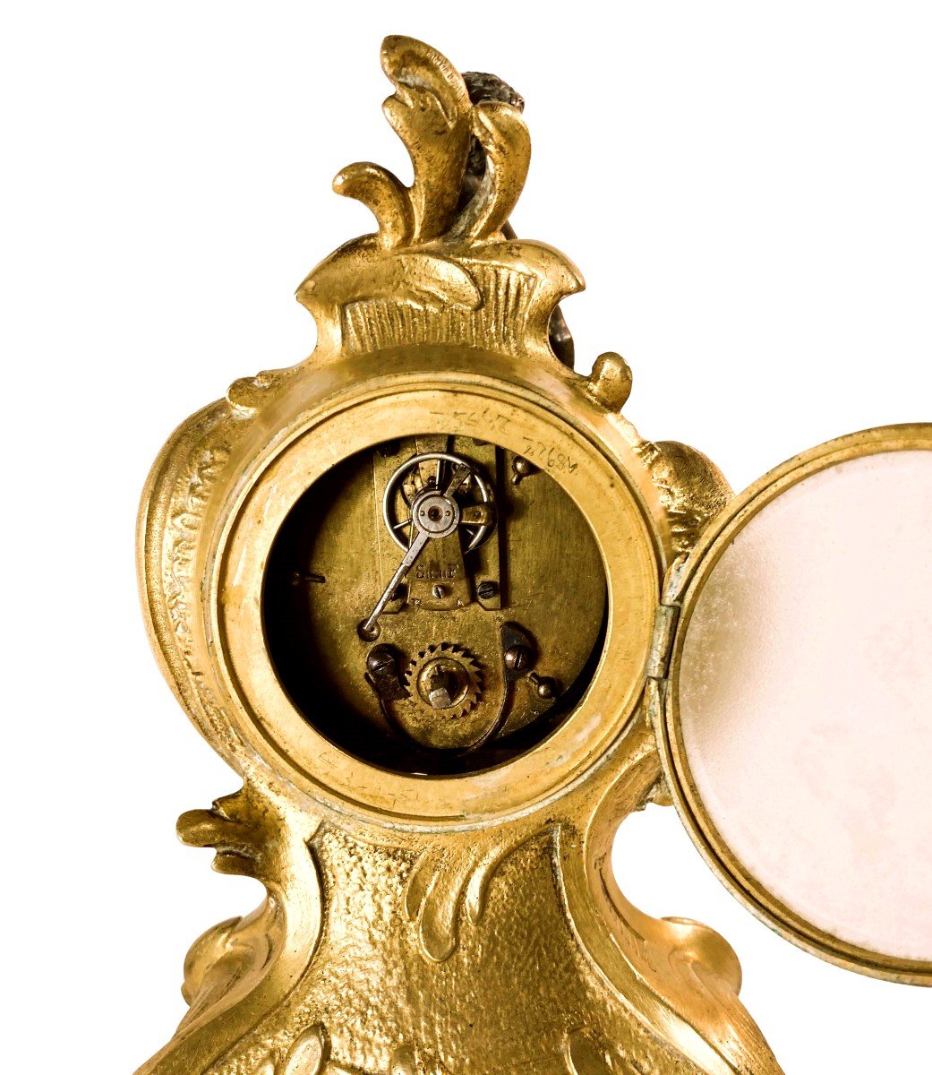 Pendule miniature Louis XV en bronze doré et ciselé signée Autray  – XIXe siècle-photo-4