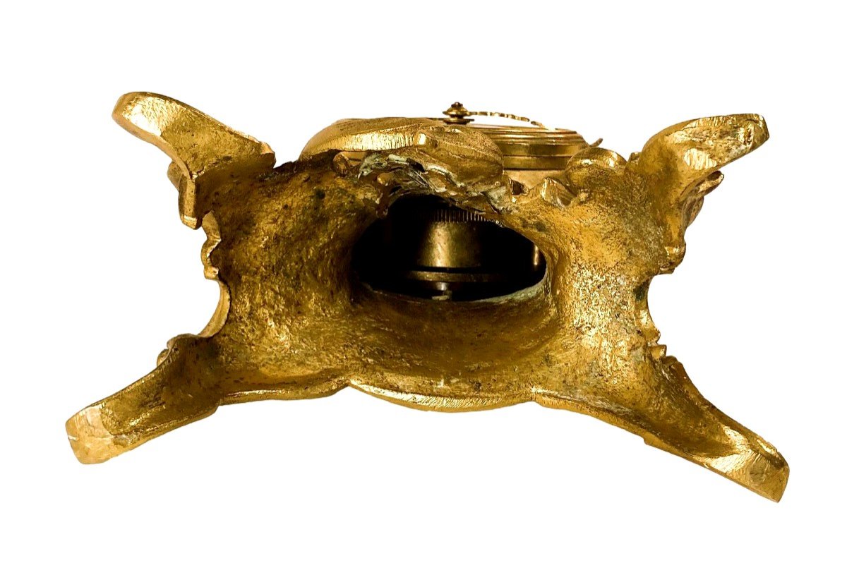 Pendule miniature Louis XV en bronze doré et ciselé signée Autray  – XIXe siècle-photo-5