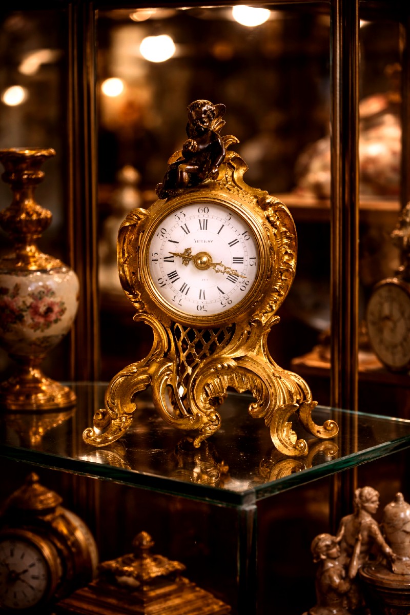 Pendule miniature Louis XV en bronze doré et ciselé signée Autray  – XIXe siècle