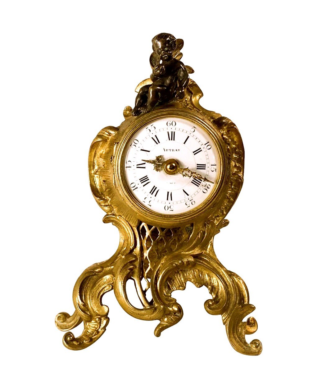 Miniature Clock In Gilt Bronze Signed Autray 