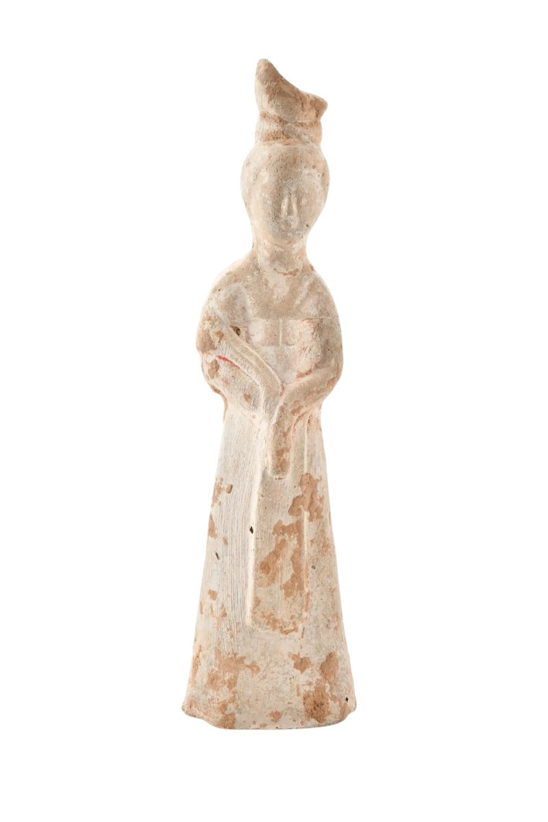 Statuette funéraire chinoise Tang – Mingqi dame de cour en argile, dynastie Tang (618–907)